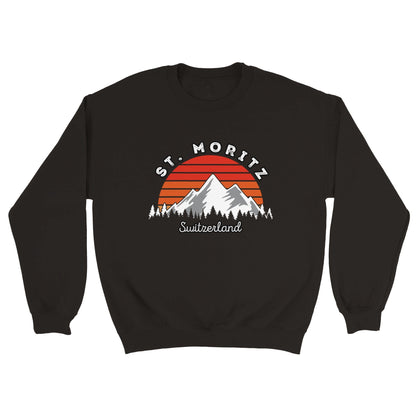 Detailed Retro Sunset over Alps, Trees, and Snow on Sweatshirt