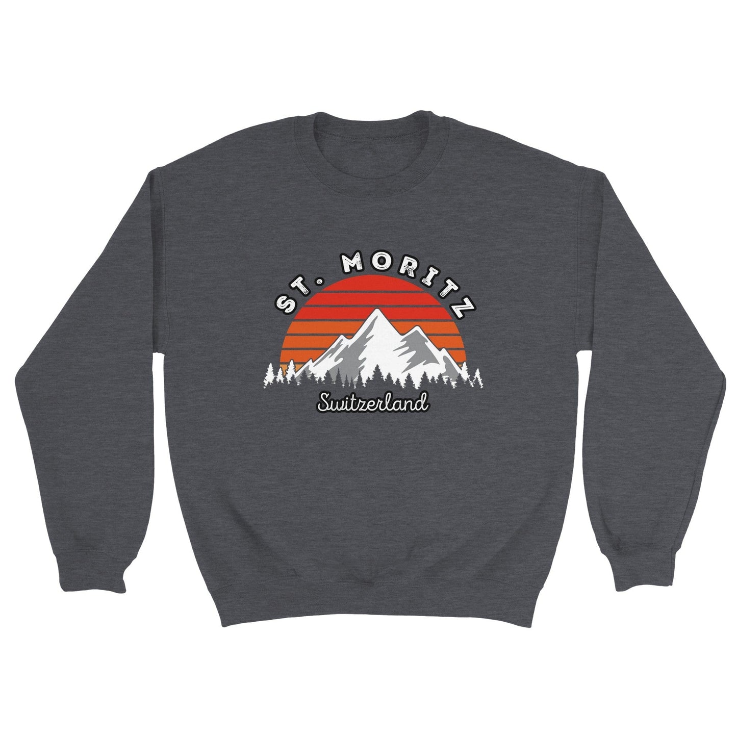 St. Moritz, Switzerland | Alps Trees Snow Retro Sunset Sweatshirt