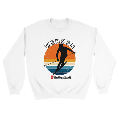 Wengen, Switzerland | Vintage Retro Skiing Silhouette Sunset Sweatshirt