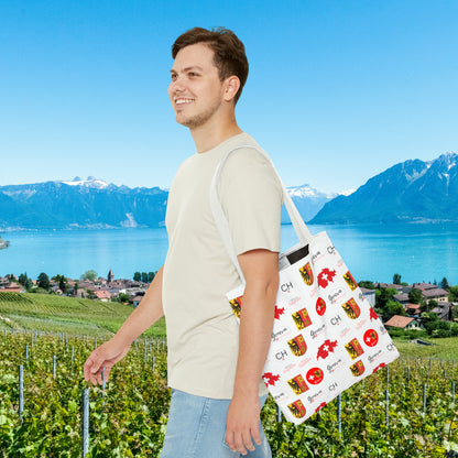 Swiss Splendor Tote: Geneva Coat of Arms, Flag, and Map Pattern