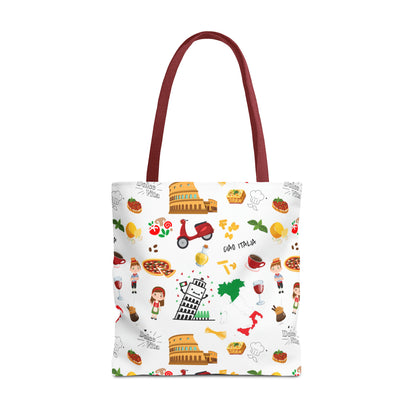 Italian Icons Tote Bag: Pizza, Coliseum, Coffee & More! Explore Italy's Charm in Style AOP