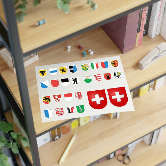 Swiss Cantons Coat of Arms Sticker Bundle - Water-resistant vinyl stickers with Swiss cantonal emblems