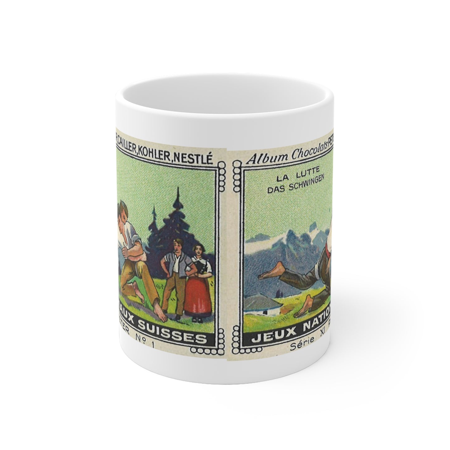 Swiss Traditional "Schwingen" | Vintage Swiss Wrestling Scene in the Alps Mug (White)