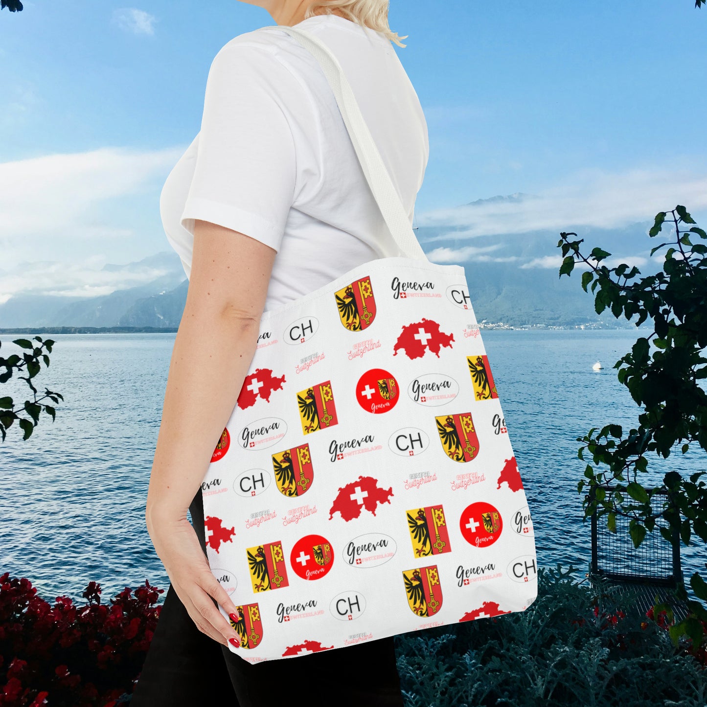 Swiss Splendor Tote: Geneva Coat of Arms, Flag, and Map Pattern