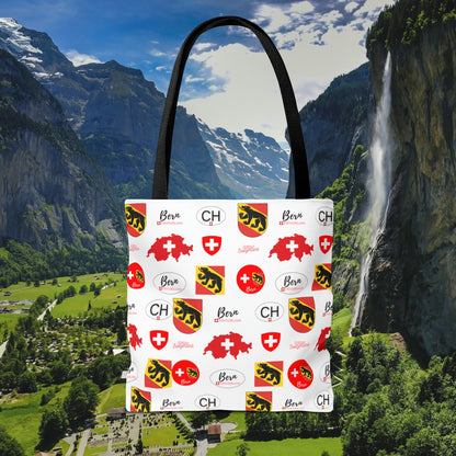 Bern Beauty All Over Tote: Swiss Flag, Coat of Arms & Map Pattern