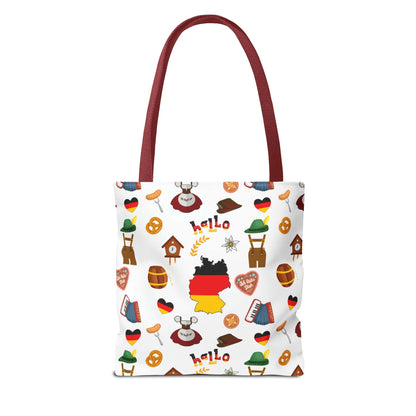 Authentic German Charm Tote: Flag, Traditional Attire, Pretzels, Sausages & More! Ideal for Wanderlust Souls (AOP)