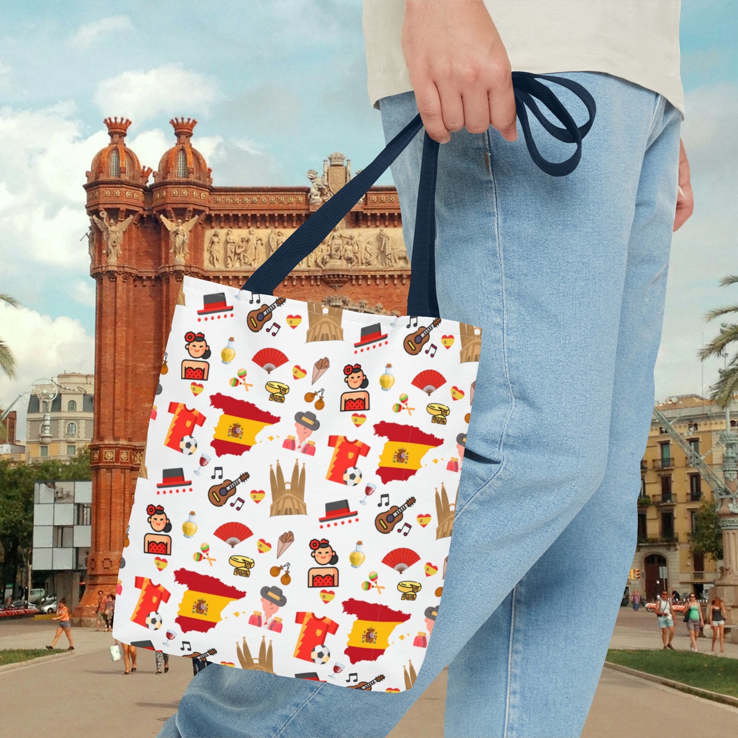 Discover Spain in Style: Vibrant Travel Tote Bag with Iconic Pattern