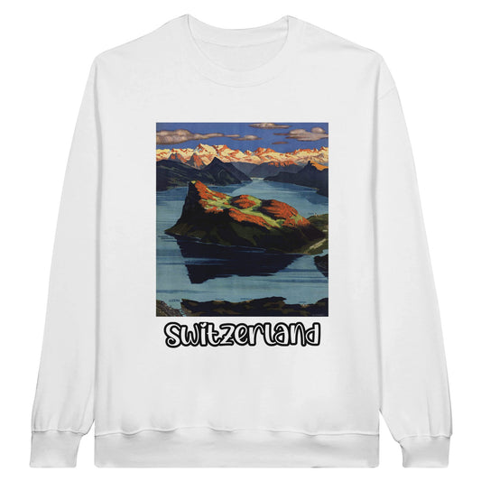 Switzerland Vintage Travel Sweatshirt featuring Bürgenstock mountain and Lake Lucerne vintage travel poster