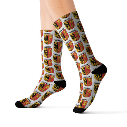 Geneva, Switzerland Coat of Arms AOP Socks | Stylish Present for Geneva Fans