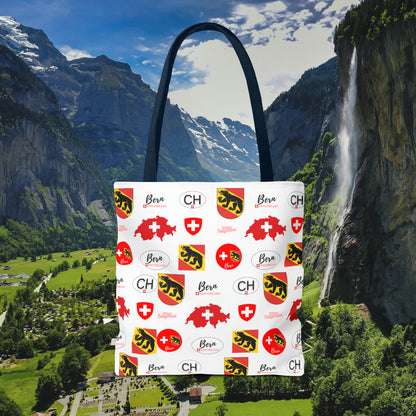 Bern Beauty All Over Tote: Swiss Flag, Coat of Arms & Map Pattern