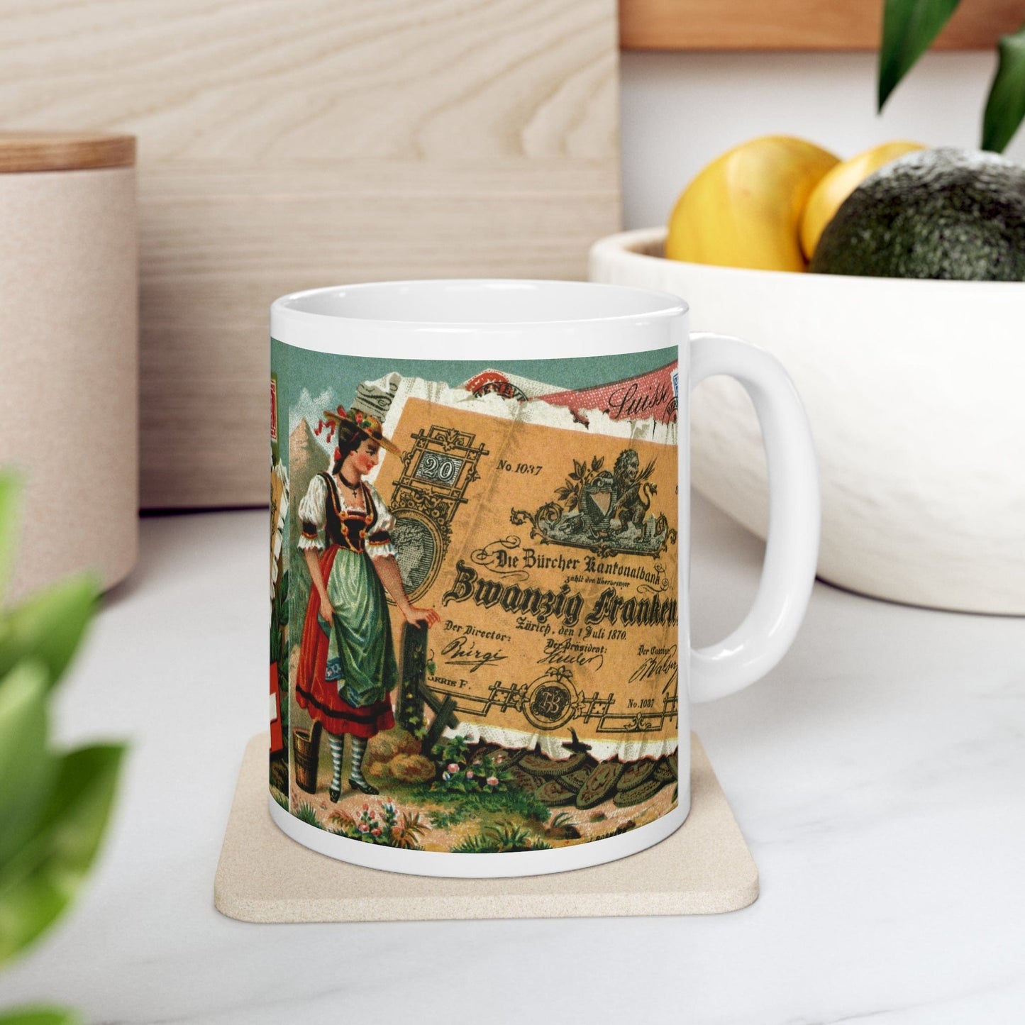 Swiss Vintage Painting of Early Days Money | Mug