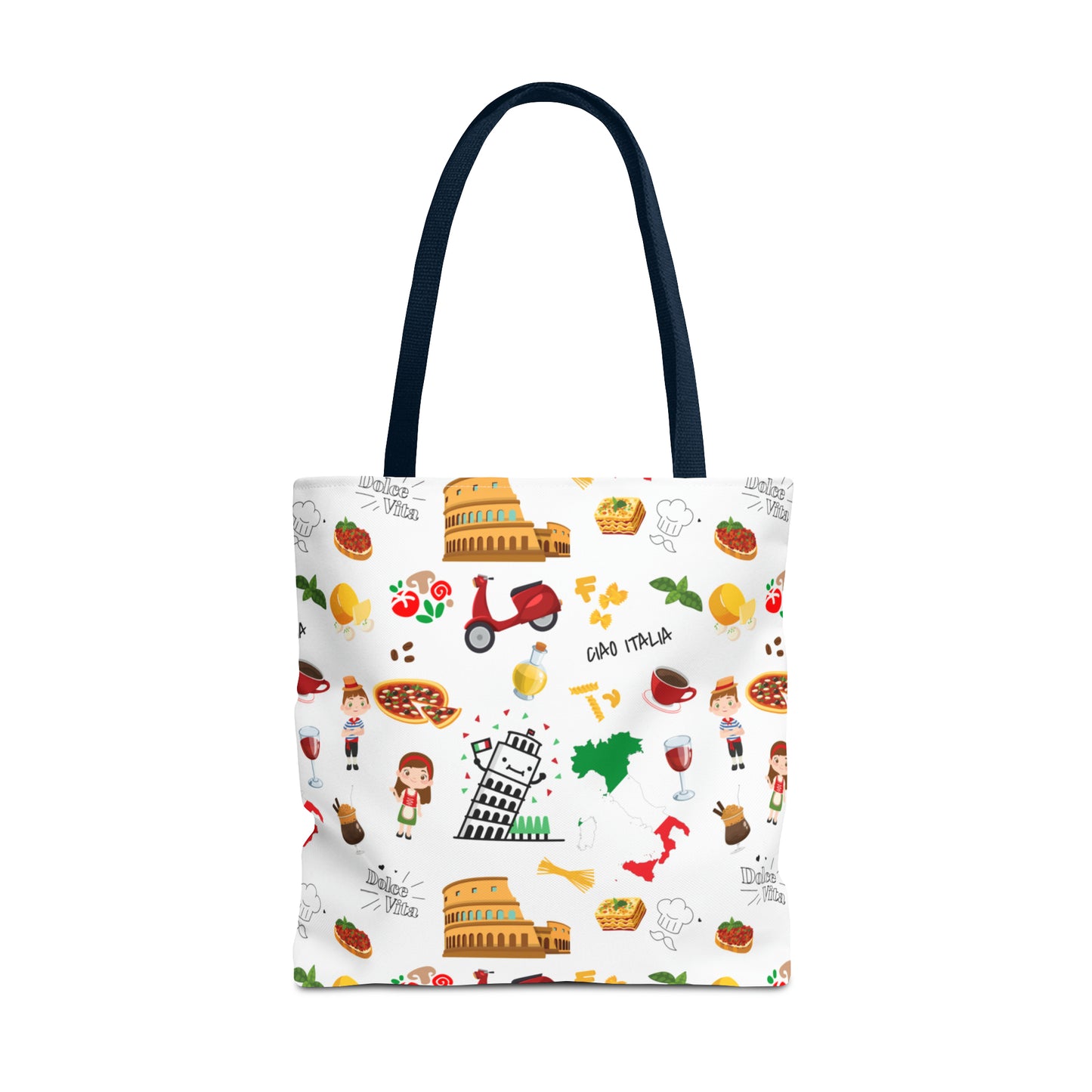 Italian Icons Tote Bag: Pizza, Coliseum, Coffee & More! Explore Italy's Charm in Style AOP