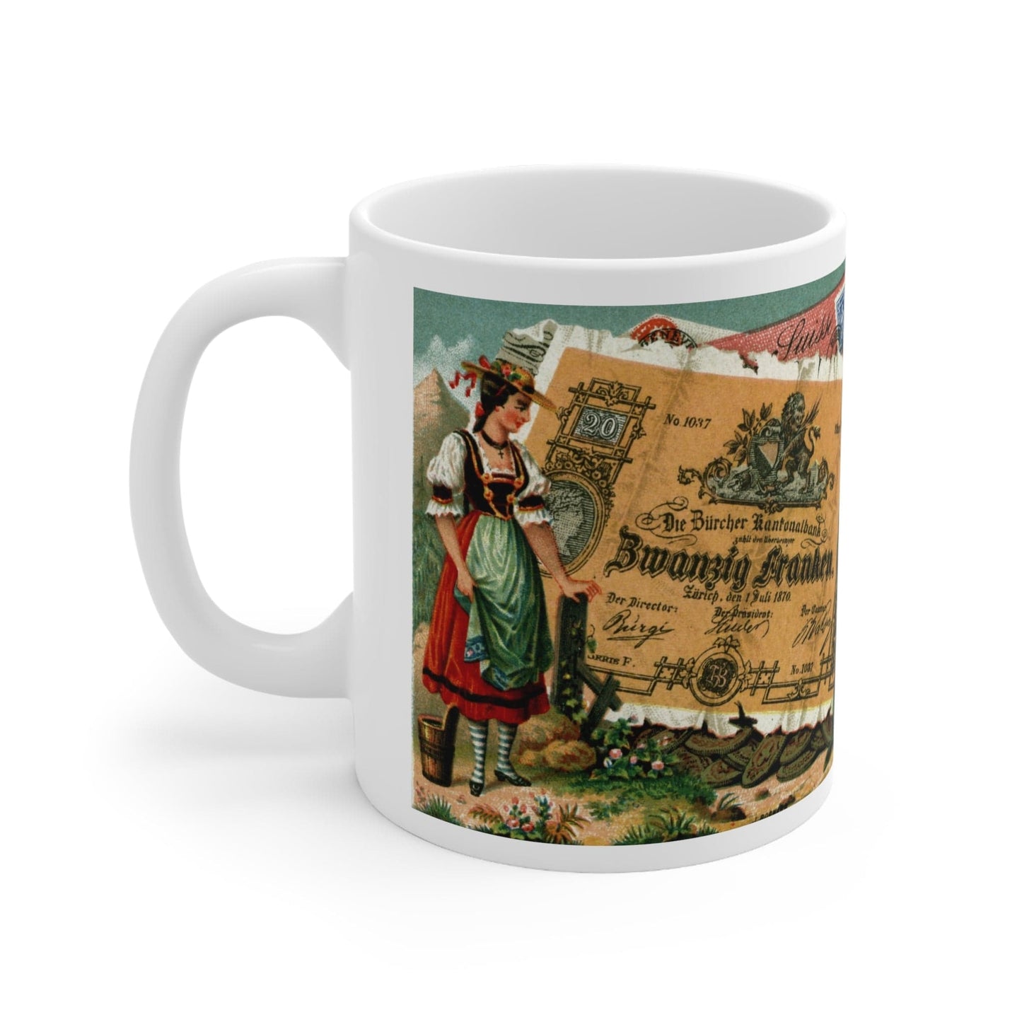 Swiss Vintage Painting of Early Days Money | Mug