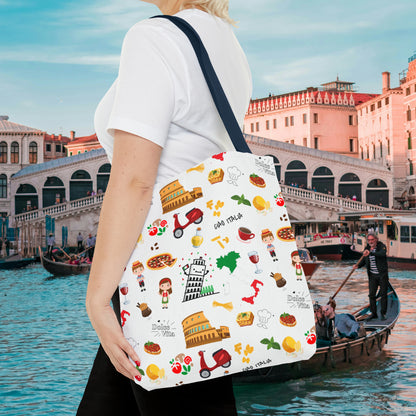 Italian Icons Tote Bag: Pizza, Coliseum, Coffee & More! Explore Italy's Charm in Style AOP