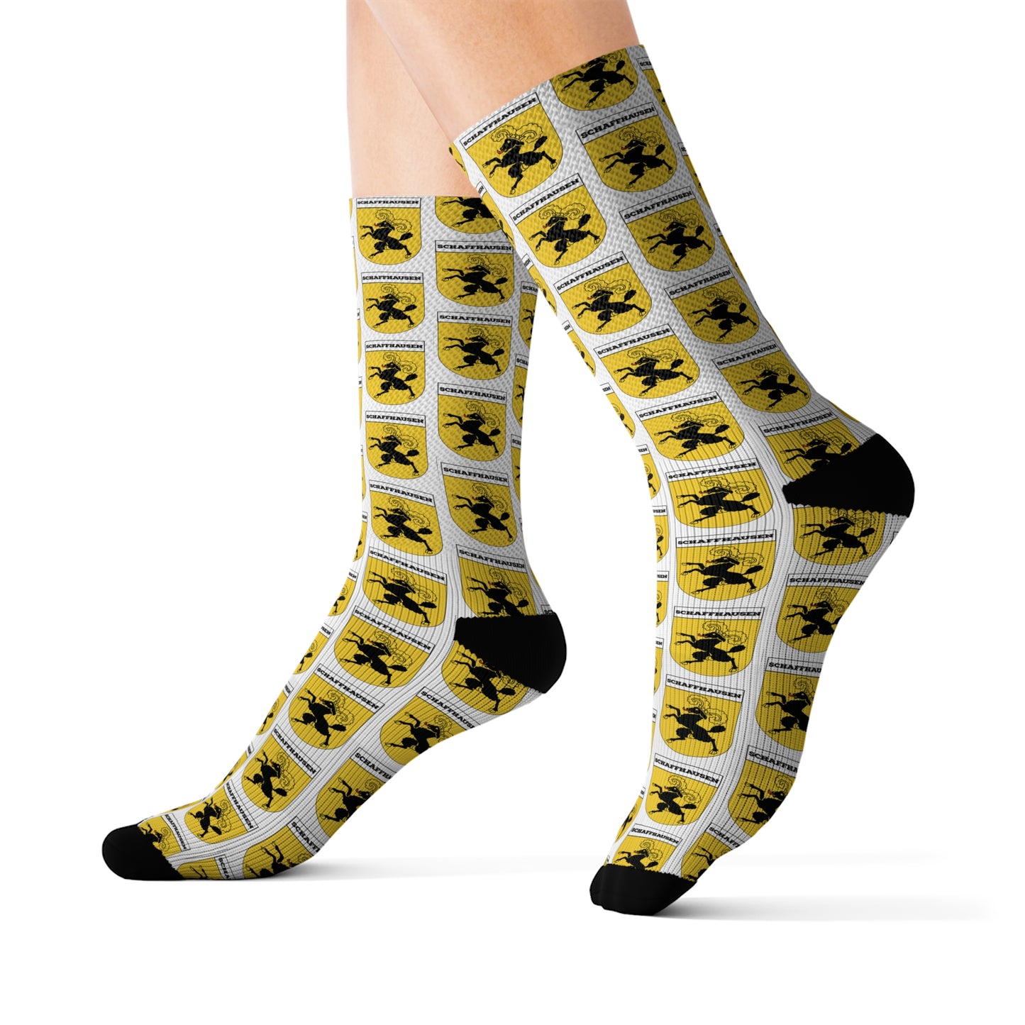 Schaffhausen Coat of Arms Sublimation Socks with Swiss flag design