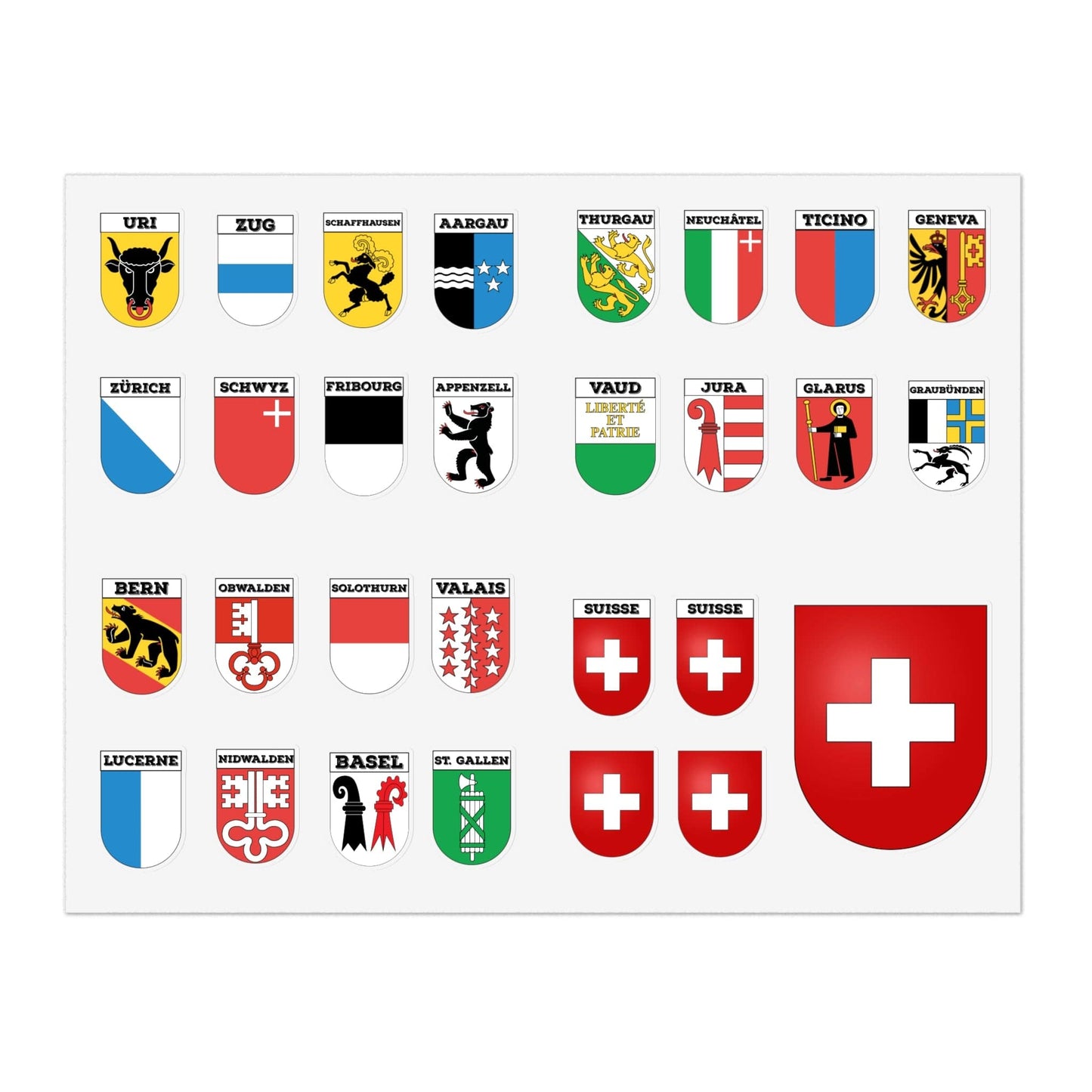 Swiss Pride: Switzerland Cantons Coat of Arms | Cut Die Sticker Sheet