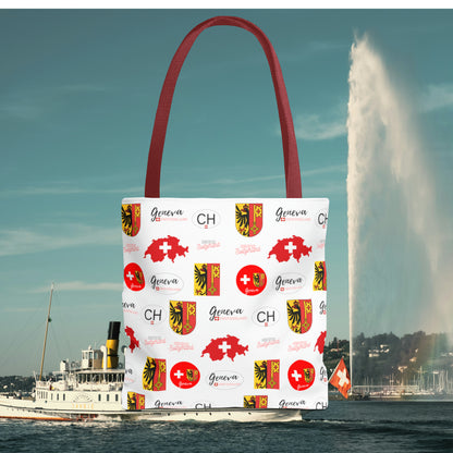 Swiss Splendor Tote: Geneva Coat of Arms, Flag, and Map Pattern