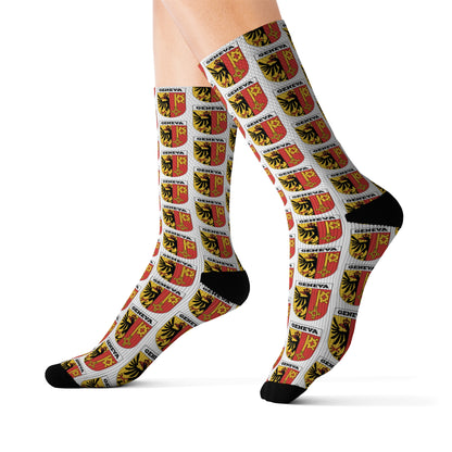 Geneva, Switzerland Coat of Arms AOP Socks | Stylish Present for Geneva Fans