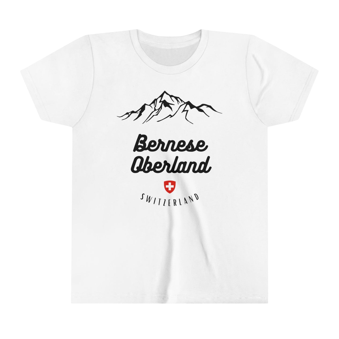 Bernese Oberland kids t-shirt featuring mountain range and Swiss crest