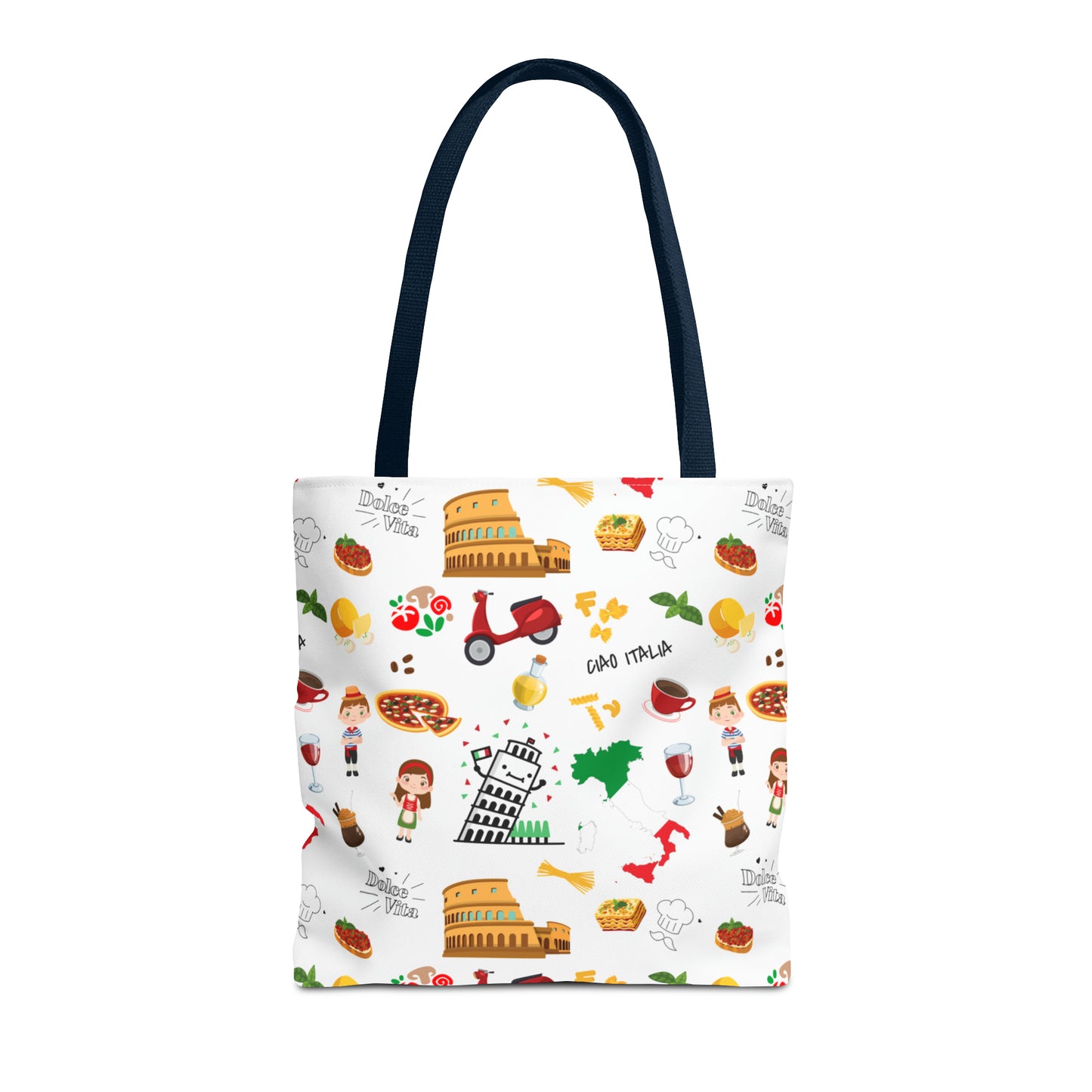 Italian Icons Tote Bag: Pizza, Coliseum, Coffee & More! Explore Italy's Charm in Style AOP