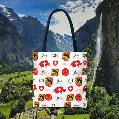 Bern Beauty All Over Tote: Swiss Flag, Coat of Arms & Map Pattern