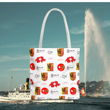 Swiss Splendor Tote: Geneva Coat of Arms, Flag, and Map Pattern