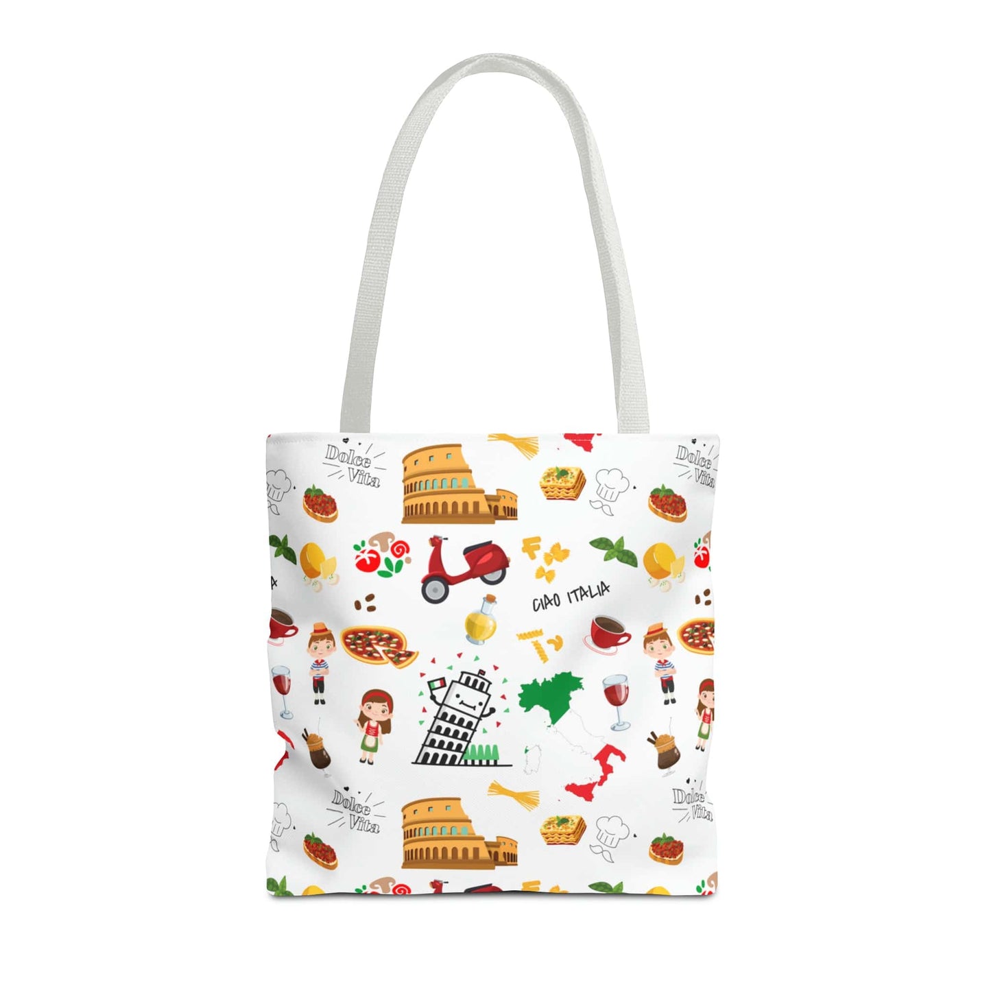 Italian Icons Tote Bag: Pizza, Coliseum, Coffee & More! Explore Italy's Charm in Style AOP