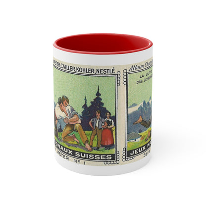 Swiss Traditional "Schwingen" | Vintage Swiss Wrestling Scene in the Alps Mug (Red-White)