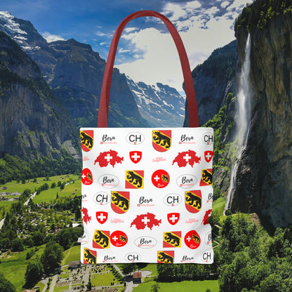 Bern Beauty All Over Tote: Swiss Flag, Coat of Arms & Map Pattern