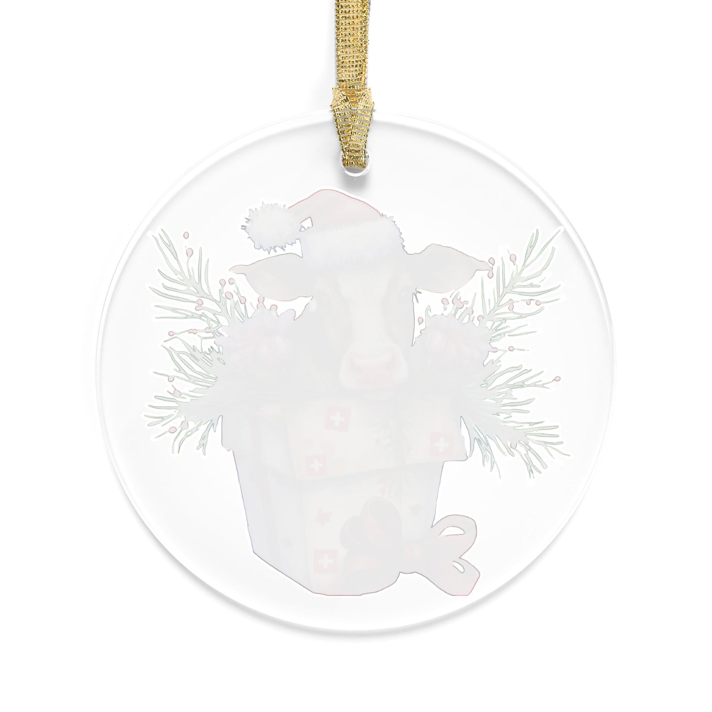 Christmas Cow Acrylic Ornament – Adorable Swiss Cow with Santa Hat, Festive Holiday Decoration for Christmas Tree – Perfect Swiss-Themed Gift, Durable & Lightweight