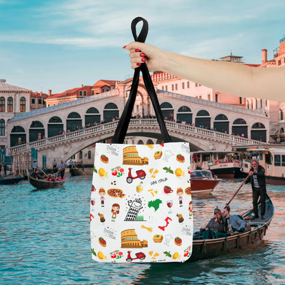 Italian Icons Tote Bag: Pizza, Coliseum, Coffee & More! Explore Italy's Charm in Style AOP