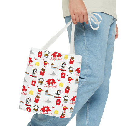 Swiss Travel Icons Pattern Tote Bag: Explore the Alpine Adventure! (AOP)