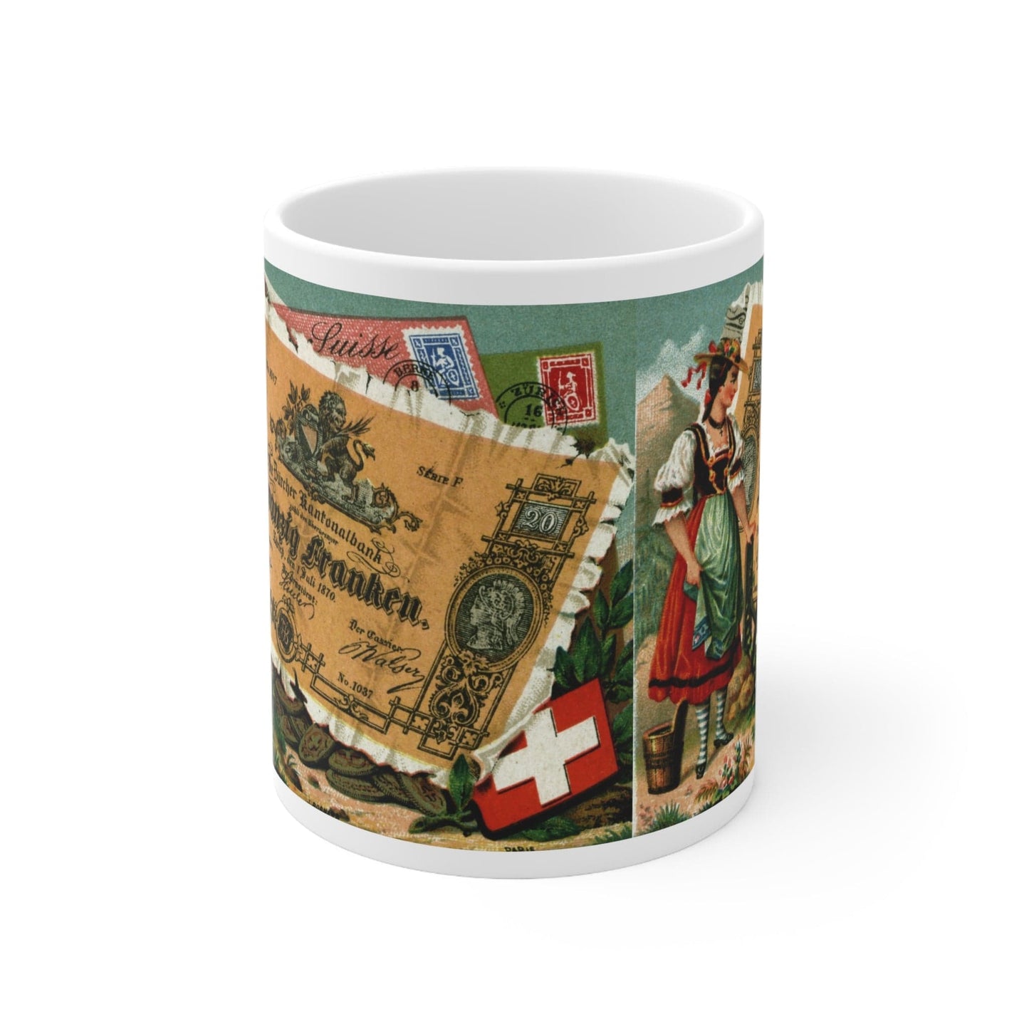 Swiss Vintage Painting of Early Days Money | Mug