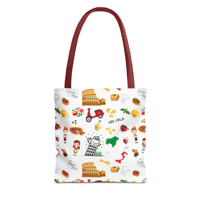 Italian Icons Tote Bag: Pizza, Coliseum, Coffee & More! Explore Italy's Charm in Style AOP