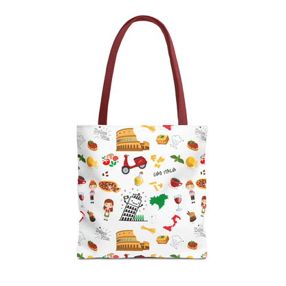 Italian Icons Tote Bag: Pizza, Coliseum, Coffee & More! Explore Italy's Charm in Style AOP