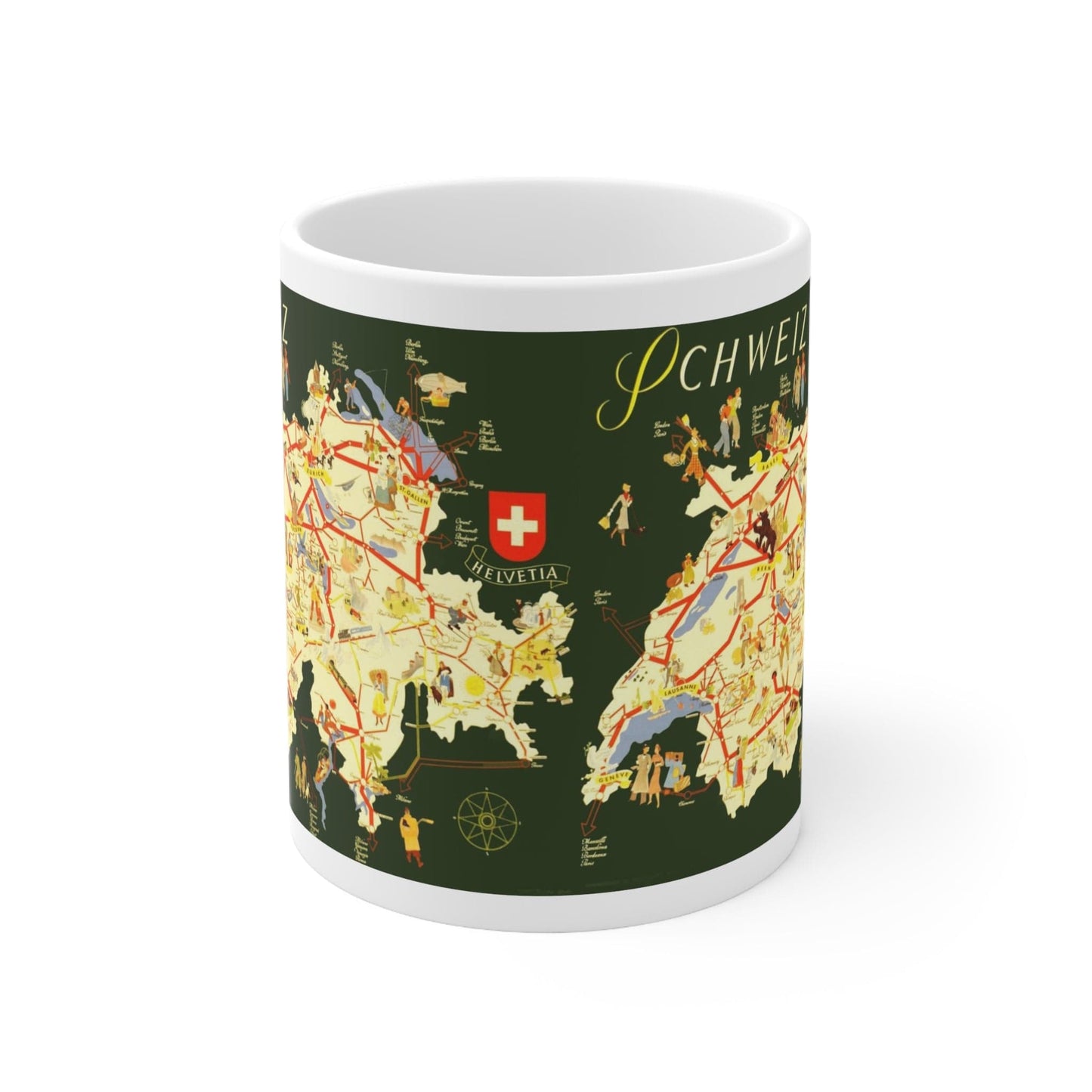 Switzerland Country Shape and Hans Thöni Travel Artwork Mug