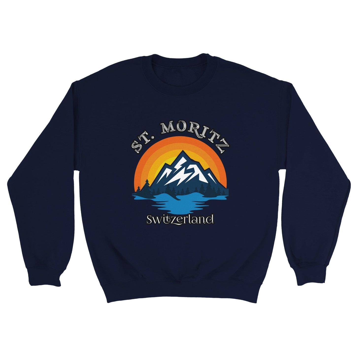 St. Moritz, Switzerland | Retro Sunset Alps Mountains Trees & Lake | Unisex Sweatshirt