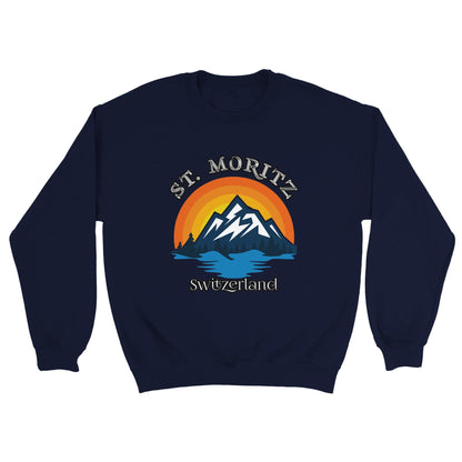 St. Moritz, Switzerland | Retro Sunset Alps Mountains Trees & Lake | Unisex Sweatshirt