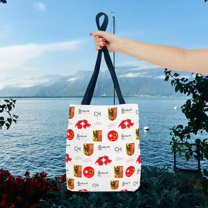 Swiss Splendor Tote: Geneva Coat of Arms, Flag, and Map Pattern