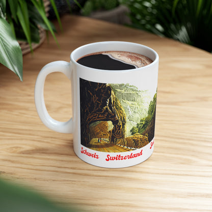 swiss road rock tunnel  vintage painting mug