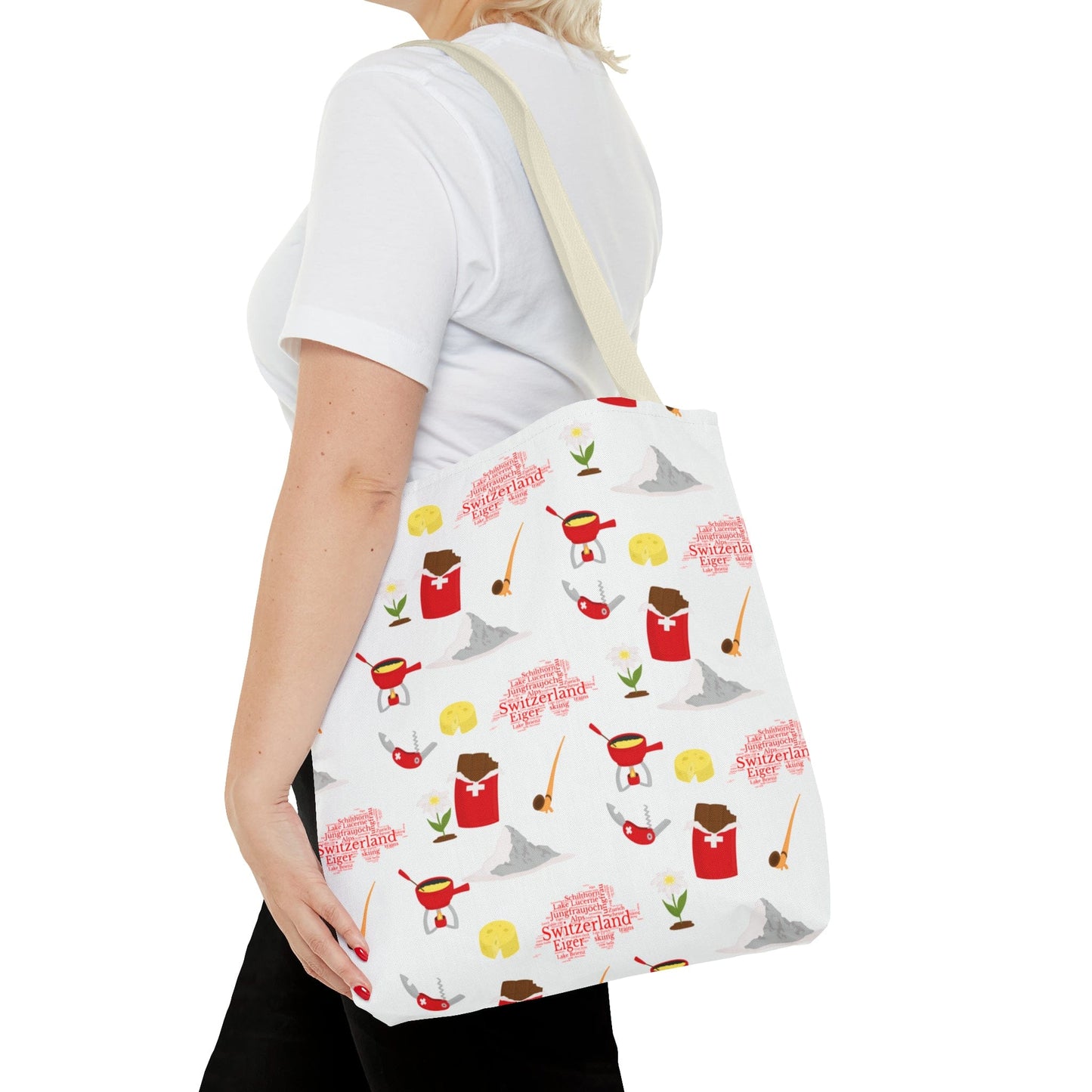 Switzerland Travel Elements Pattern | Tote Bag (AOP)