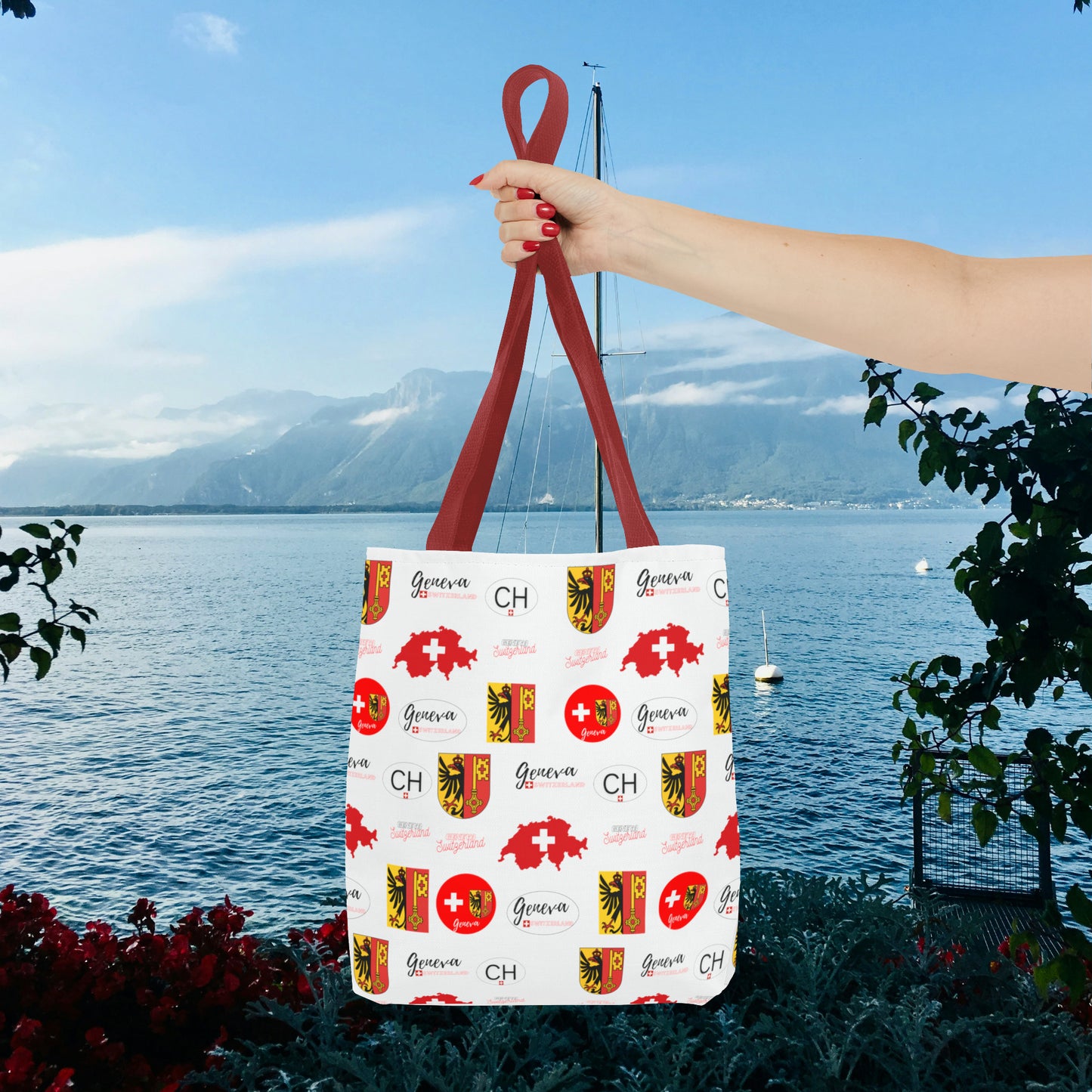 Swiss Splendor Tote: Geneva Coat of Arms, Flag, and Map Pattern