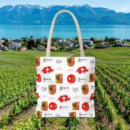 Swiss Splendor Tote: Geneva Coat of Arms, Flag, and Map Pattern