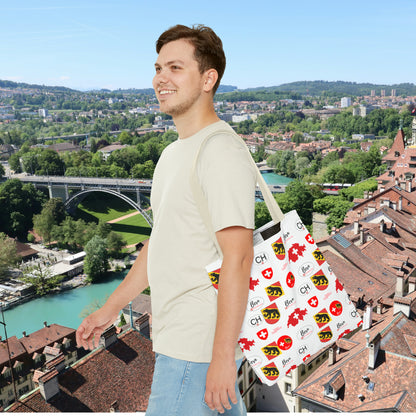 Bern Beauty All Over Tote: Swiss Flag, Coat of Arms & Map Pattern