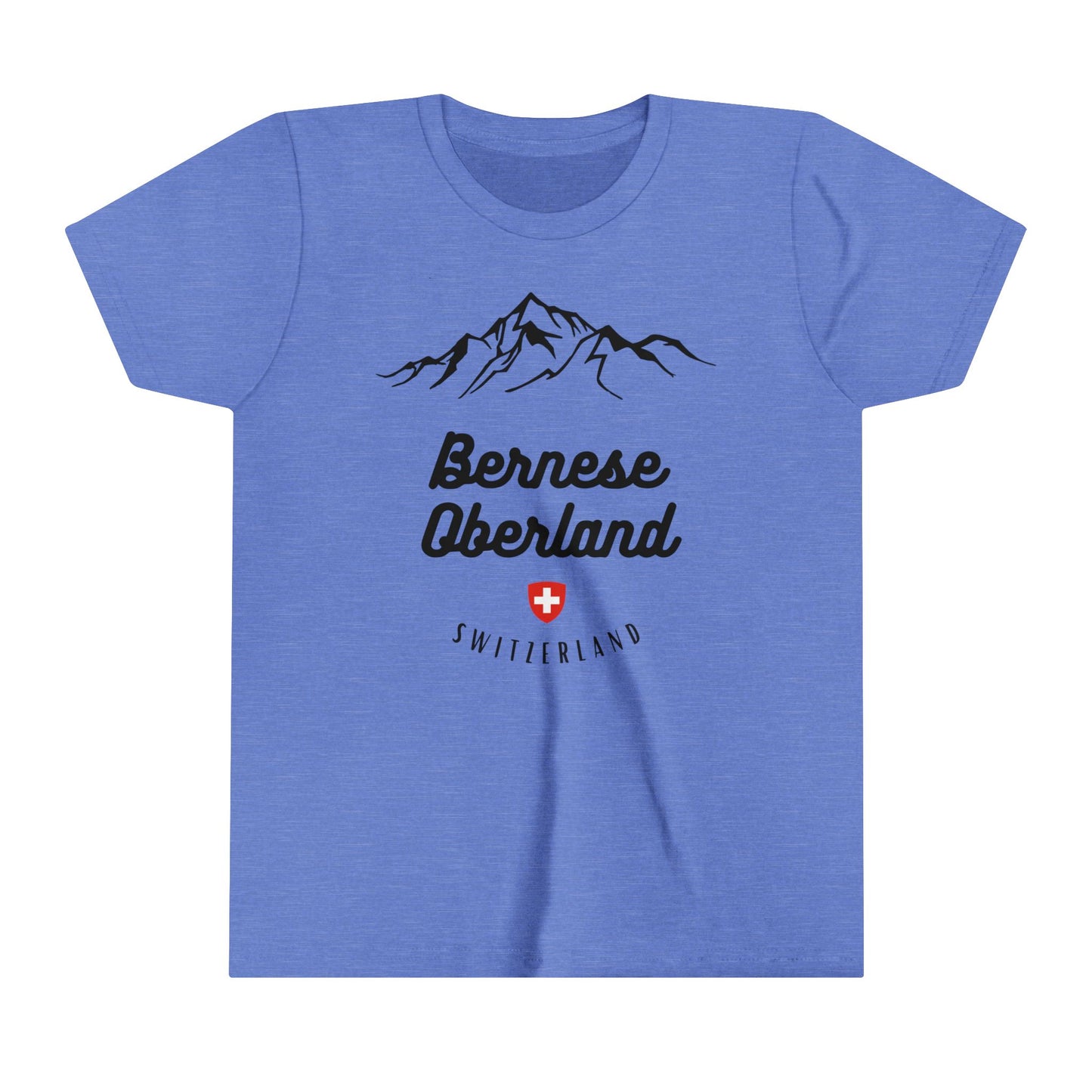 Matching family kid tee with Bernese Oberland mountains and Swiss pride