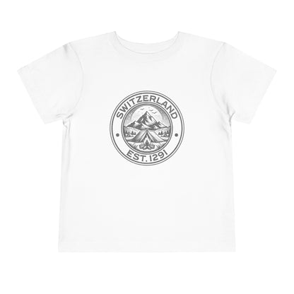 Switzerland toddler tee in white, pink, and athletic heather