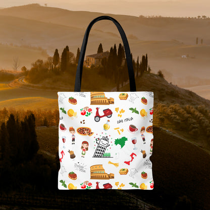 Italian Icons Tote Bag: Pizza, Coliseum, Coffee & More! Explore Italy's Charm in Style AOP