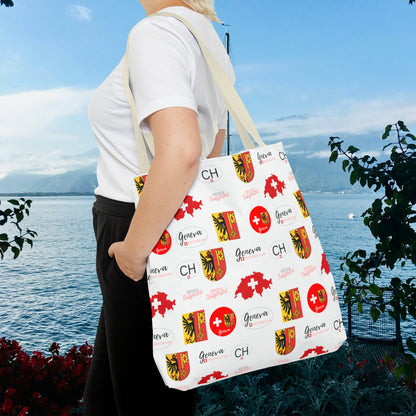 Swiss Splendor Tote: Geneva Coat of Arms, Flag, and Map Pattern