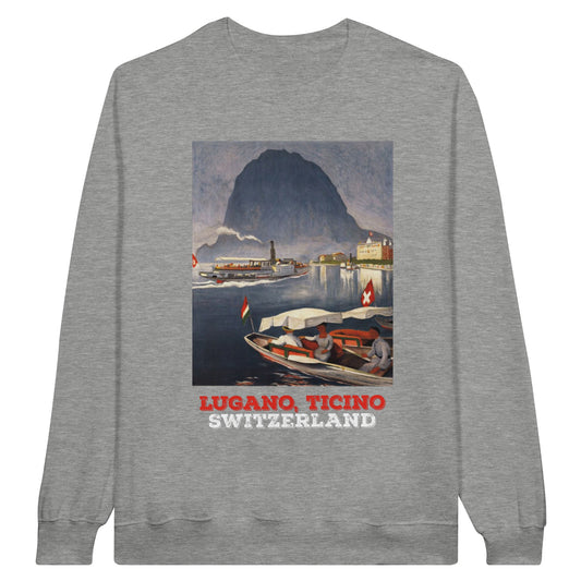  Lugano, Ticino | Switzerland Vintage Travel Sweatshirt with Lake lugano Vintage Travel Poster Design