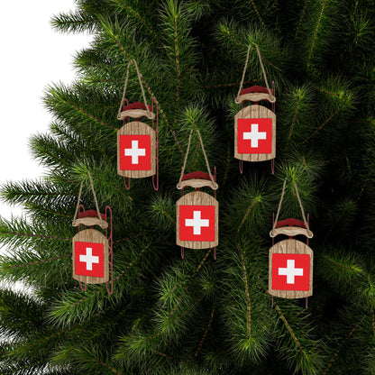 Swiss Flag Sled Ornament 🇨🇭 Rustic Alpine Christmas Tree Decoration